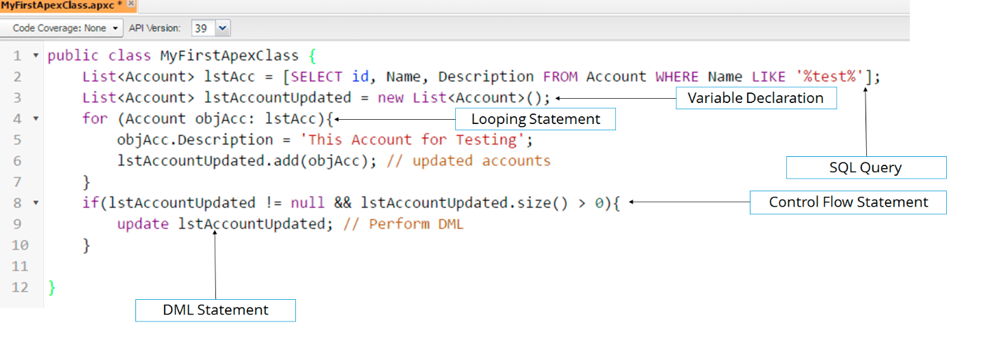 screenshot of Apex code